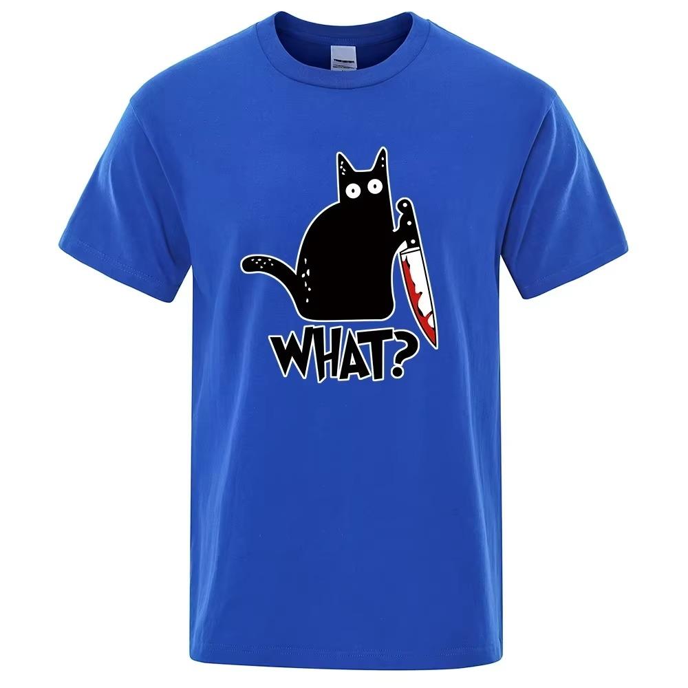 WHAT? Knife Cat Print Men's Women T-Shirt Anime Graphics Harajuku Oversized TShirts Casual Loose Casual Male Tees Tops Clothing
