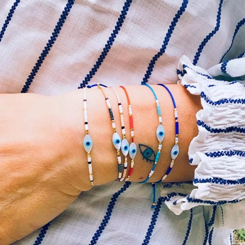 Niche Ethnic Style Miyuki Seed Bead Bracelet: Deep Sea Blue Eye Shell Lucky Braid