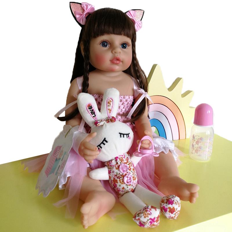 

Кукла Оригинал 55см Реборн Малышка Розовая Игрушка для Ванны Мягкий Полный Силикон Blue Eyes