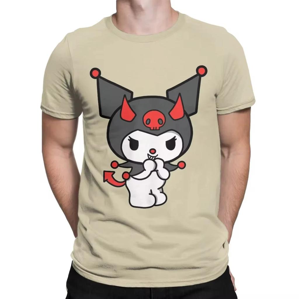 Novelty Kuromi Devil Sanrio Kawaii T-Shirts Men Round Collar 100% Cotton T Shirt Short Sleeve Tee Shirt Gift Idea Clothes