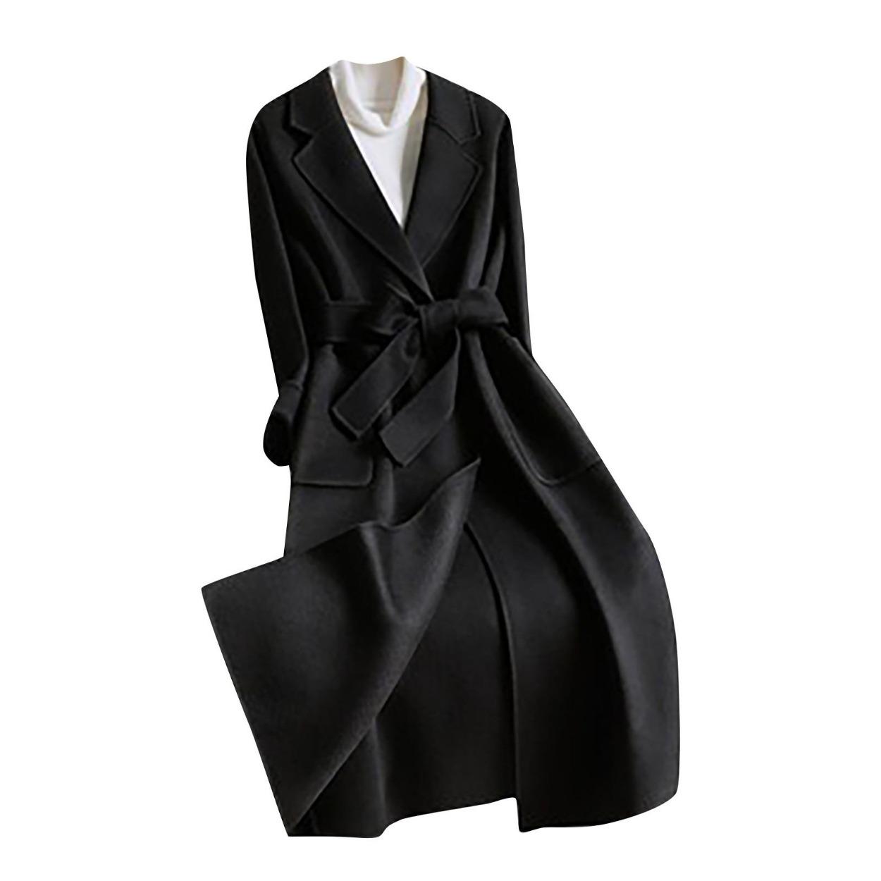 

Двустороннее кашемировое пальто для женщин, средней длины, облегающее осенне-зимнее шерстяное пальто для женщин XXL чёрный