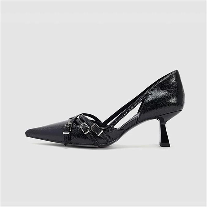 Pointed High Heels Women's Outer Wear 2025 Spring and Summer New Fashion Multi-button Fashionable Temperament Single Shoes Thin Heel Hollow Sandals
