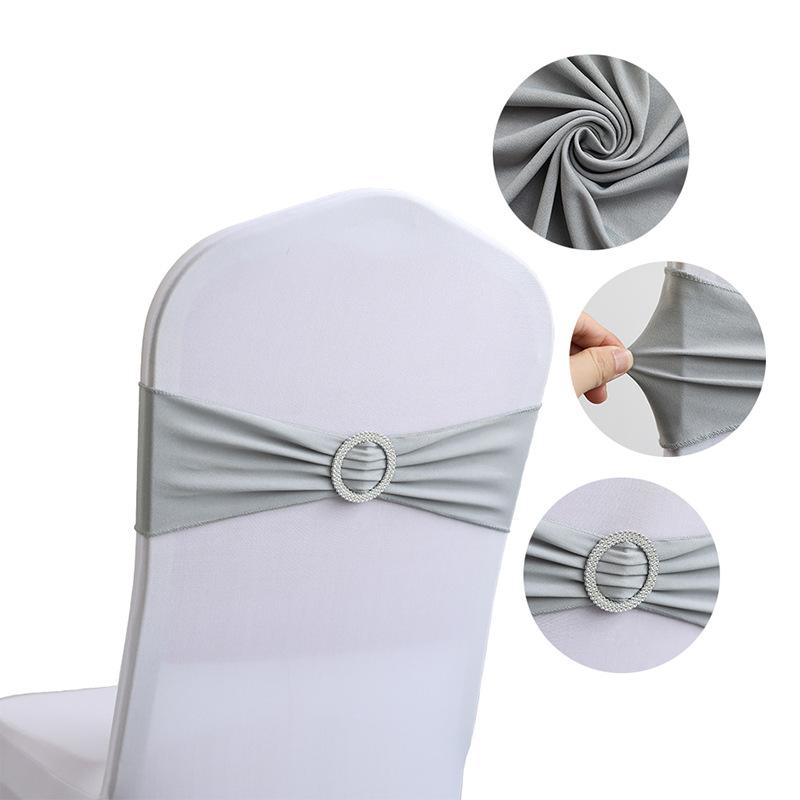 LMETJMA 10 Pcs Spandex Chair Sashes Premium Stretch Bows With Buckle Slider Universal Elastic Bands for Wedding Party Banquet