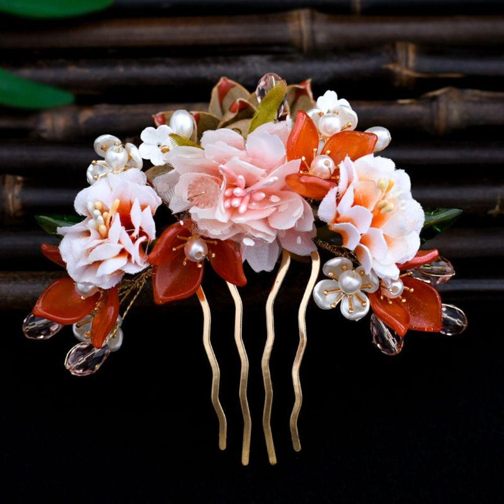 Floral Tang Dynasty Hairpin Tassel Flower Hair Comb Antique Ancient Hair Stick  Children