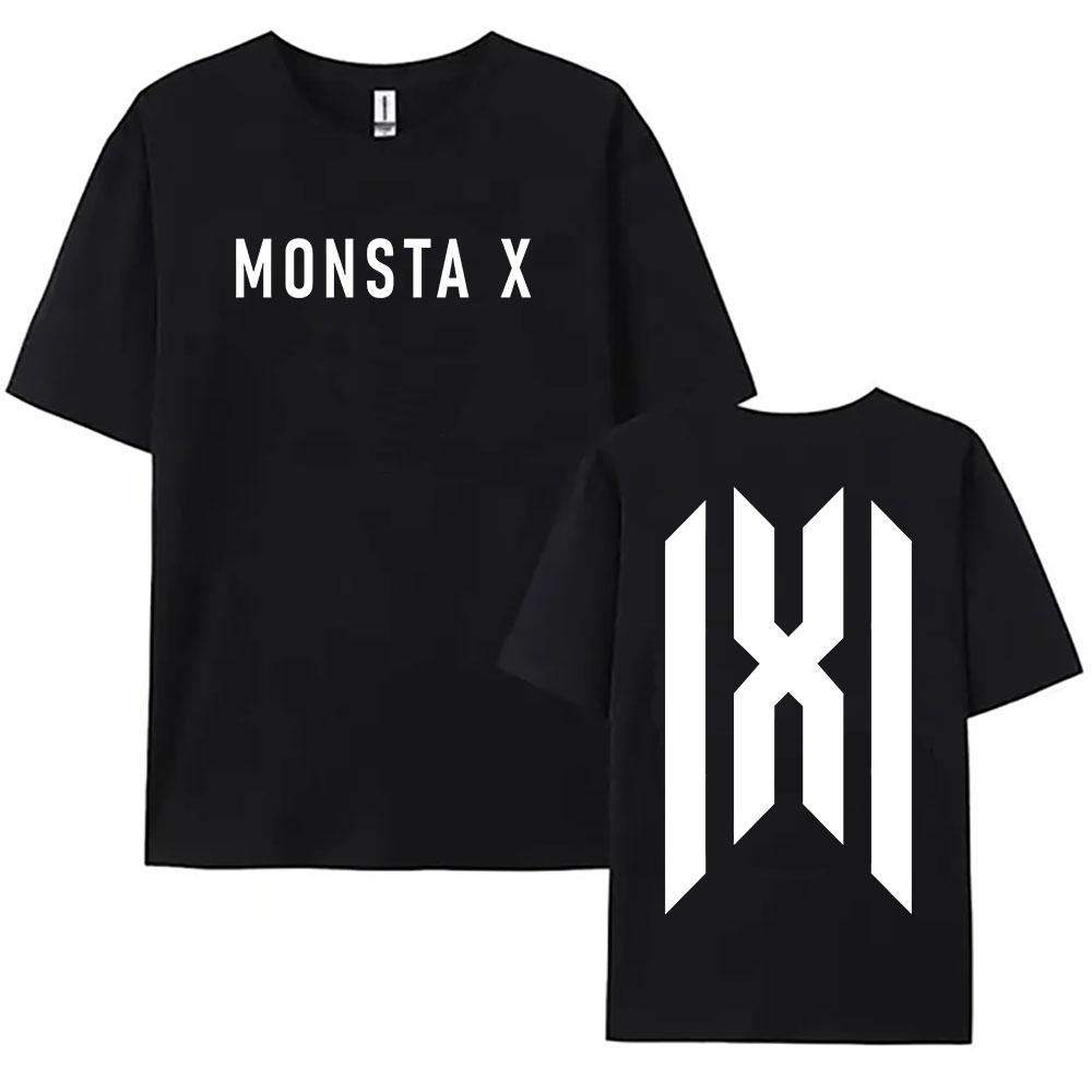 

MONSTA XX Корейская группа Дизайн логотипа Футболка Круглый вырез Летняя с коротким рукавом Женские футболки Унисекс Уличная мода Хлопок Женские футболки XS