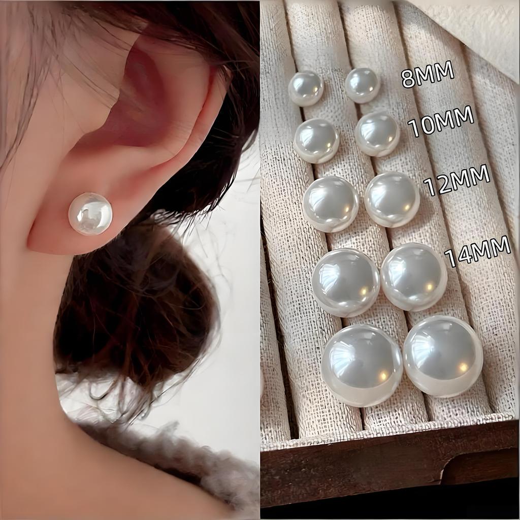 Elegant Pink Glossy Pearl Stud Earrings For Women Exquisite 925 Sterling Silver Earrings Wedding Party Geometric Jewelry Gift