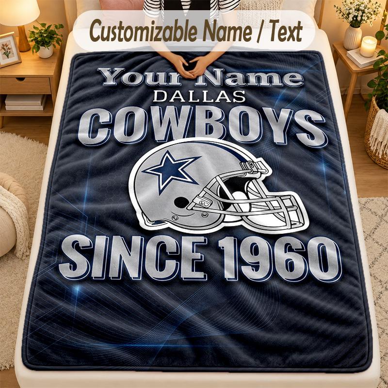 Flannel BlanketDallas Cowboys Custom Name Text Personalized Soft Warm Throw Blanket Home Decor Gift