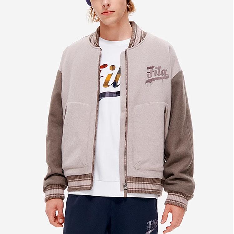 FILA Fusion Loose Striped Letter Woven Baseball Jacket Men jackets Gray T11M242702F-GY