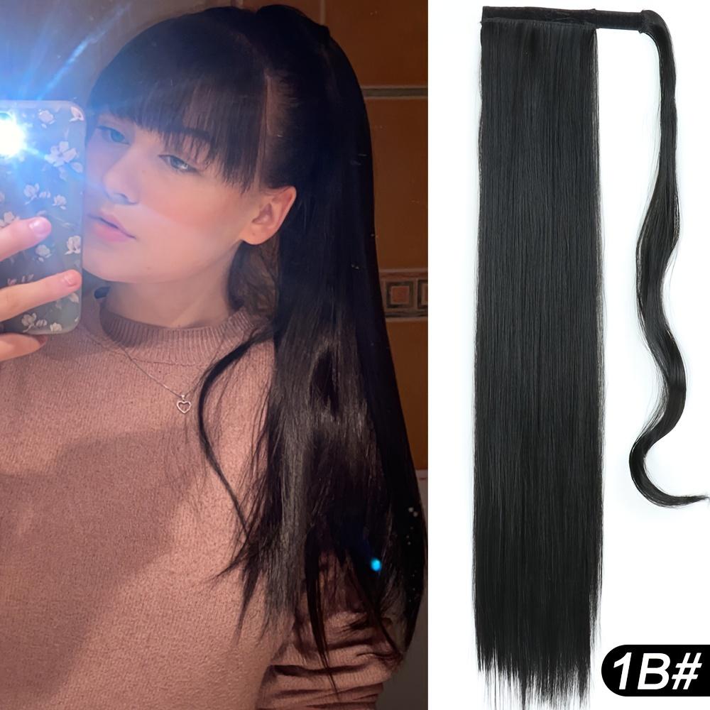 22 Inch Long Straight Ponytail Extensions Synthetic Fiber Hair Extensions Wrap Around Straight Ponytail Extensions For Women Hair Accessories