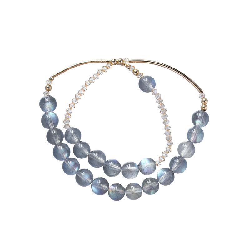 Natural Ice Gray Moonlight Elongated Stone Bracelet 14K Gold Non-Fading Austrian Crystal Bracelet. hand circumference 13-14cm