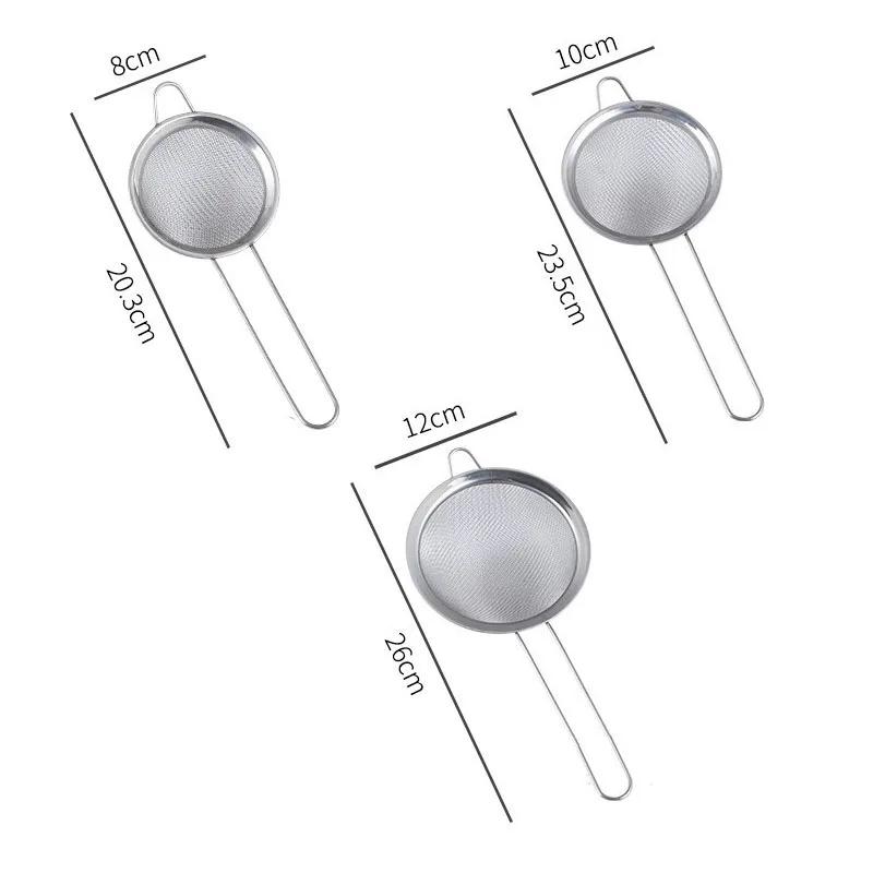 3Pcs/Set 6-24cm Fine Mesh Strainers Stainless Steel Soybean Milk Juice Tea Filter Flour Sieve Household Kitchen Accessories