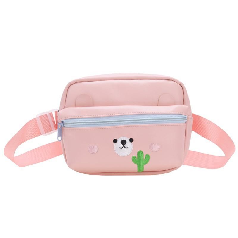 Cute Cartoon Design Gender Neutral Children Shoulder Bag With Breathable Material Pink Bear