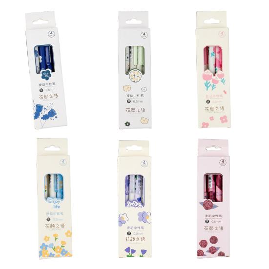 4 bucăți/set 0,5 mm stilou gel presat uscare rapidă cerneală neagră cu vârf fin Articole de papetărie cu tema florilor pix de scris articole de birou