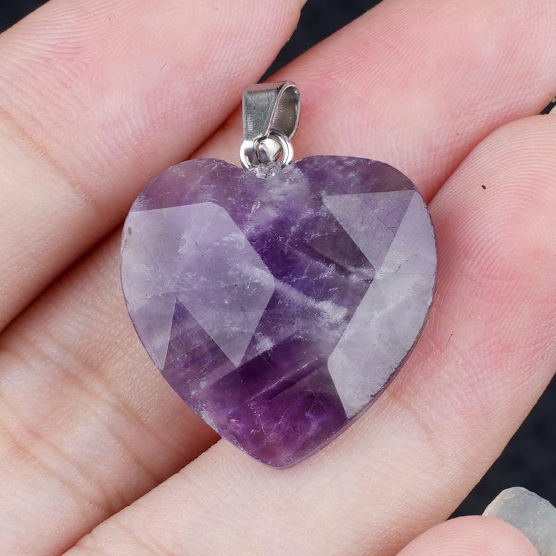 

1pc Heart Shape Multi-faceted Natural Stone Amethyst Tiger Eye Charm Pendant Women Jewelry Making for DIY Necklace Accessories аметист