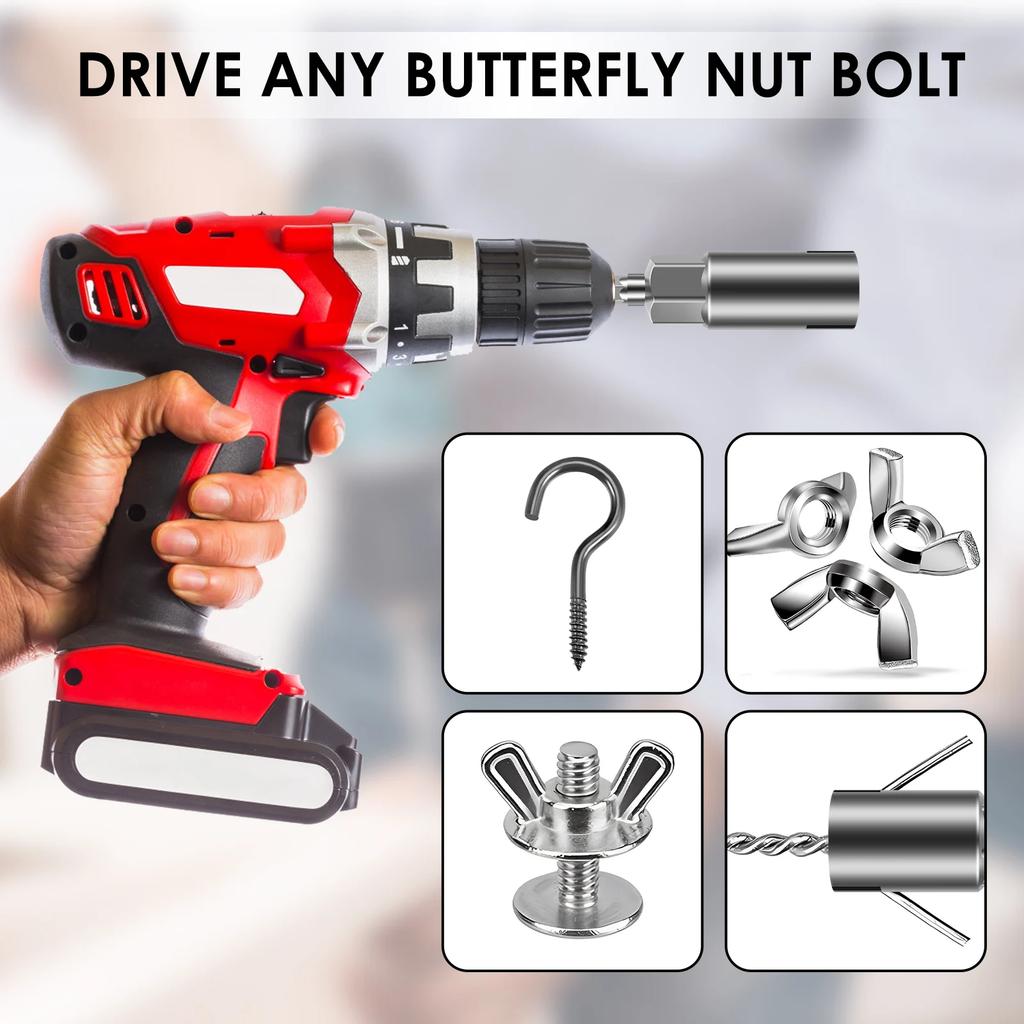 Hex Shank Nut Driver Safe High Efficient Wing Nut Driver Sockets Time Saving Slot Wing Nuts Drills Bits Sockets for Panel Nuts