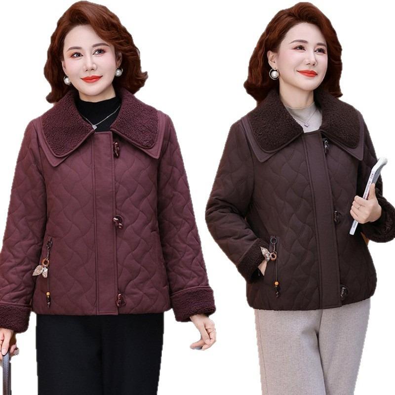 Fashion mother fragrant short medium and old cotton-padded clothes, new coats, autumn and winter splicing loose jackets, cotton-padded women