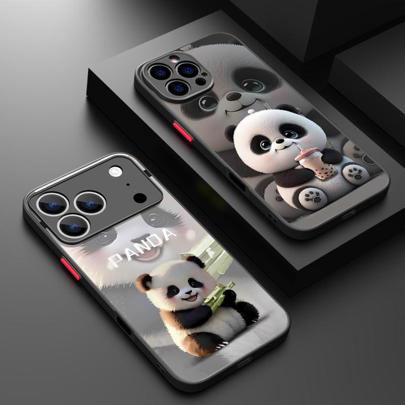 Cute 3D Embossed Panda Pattern Phone Case For iPhone 17 Pro Max Funda iPhone 16 Pro Max 13 15 14 17 Air 16e Matte Back Cover Coque