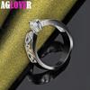 925 Sterling Silver Round AAA Zircon Letter V Ring Jewelry
