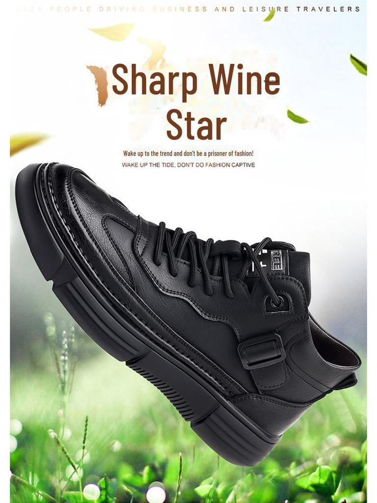 Men's 2024 Winter Leather High-Top Sneakers with Soft Sole and Plush Lining