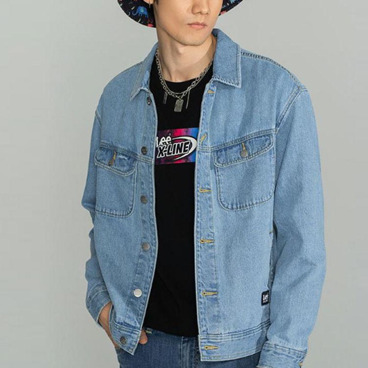 Lee SS23 Solid Color Logo Embroidered Single-Breasted Denim Jacket Unisex jackets Light-Blue LMT0040835PN00FA02623