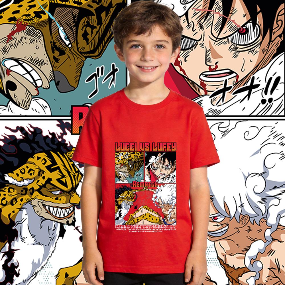 One Piece Luffy x Lucci Anime Print Boys Girls Cotton T Shirt Casual Kids Tee Top Soft Summer Clothes