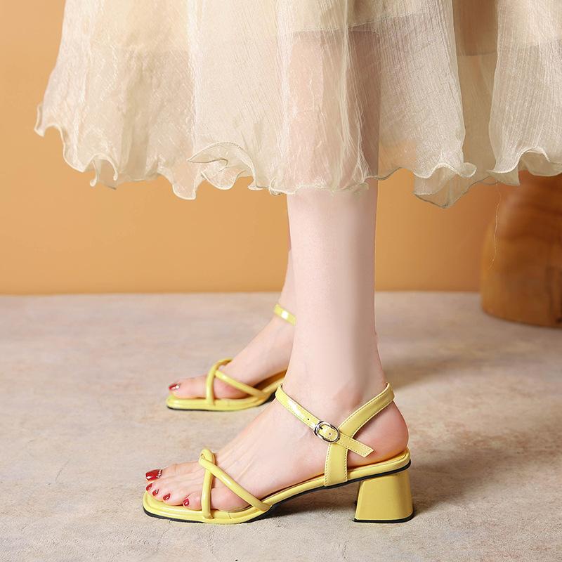 Square Head Thick Heel Sandals Women's Summer New Simple Skirt Cross Strap High Heels