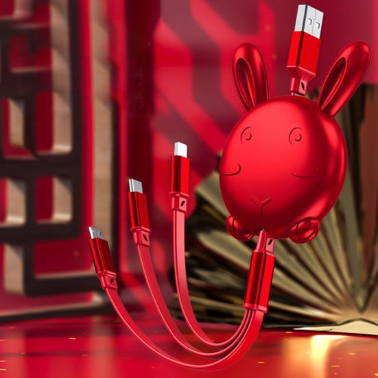 

3 в 1 многофункциональный зарядный кабель в форме головы кролика 5A сверхбыстрый зарядный кабель для передачи данных антизакручивающийся втягивающийся шнур адаптер для Micro USB для IOS светло-фиолетовый