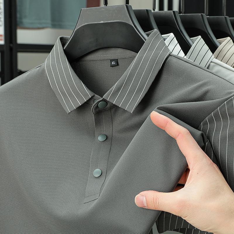 Men's White Polo Shirt with Striped Collar Detail