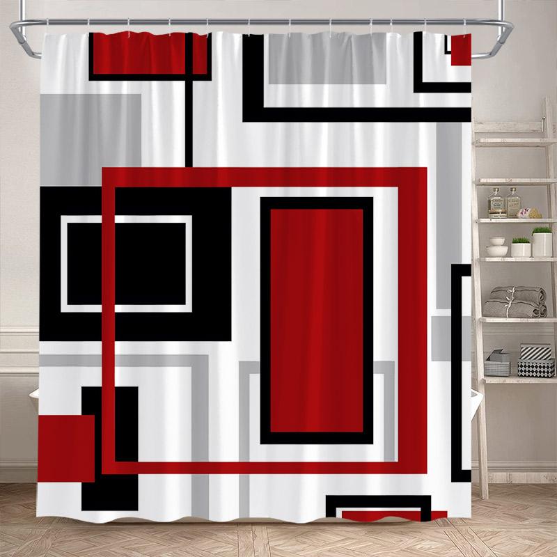 Modern Geometric Shower Curtain Black Line Pattern Minimalist White Bath Curtains Polyester Cloth Home Bathroom Decor With Hooks