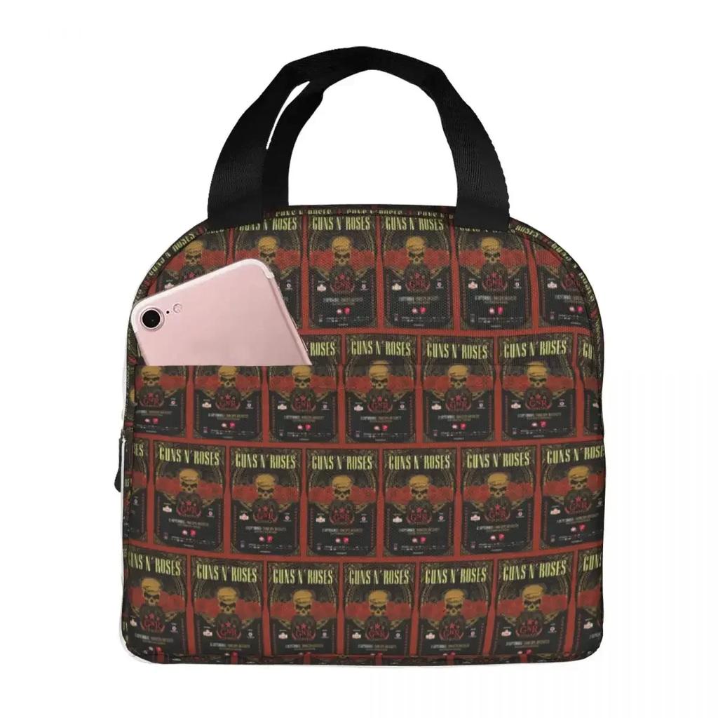 G-Guns-S N-N-S R-Roses-S Insulated Lunch Bag for Women Kids Leakproof Food Boxes Thermal Lunch Box Tote