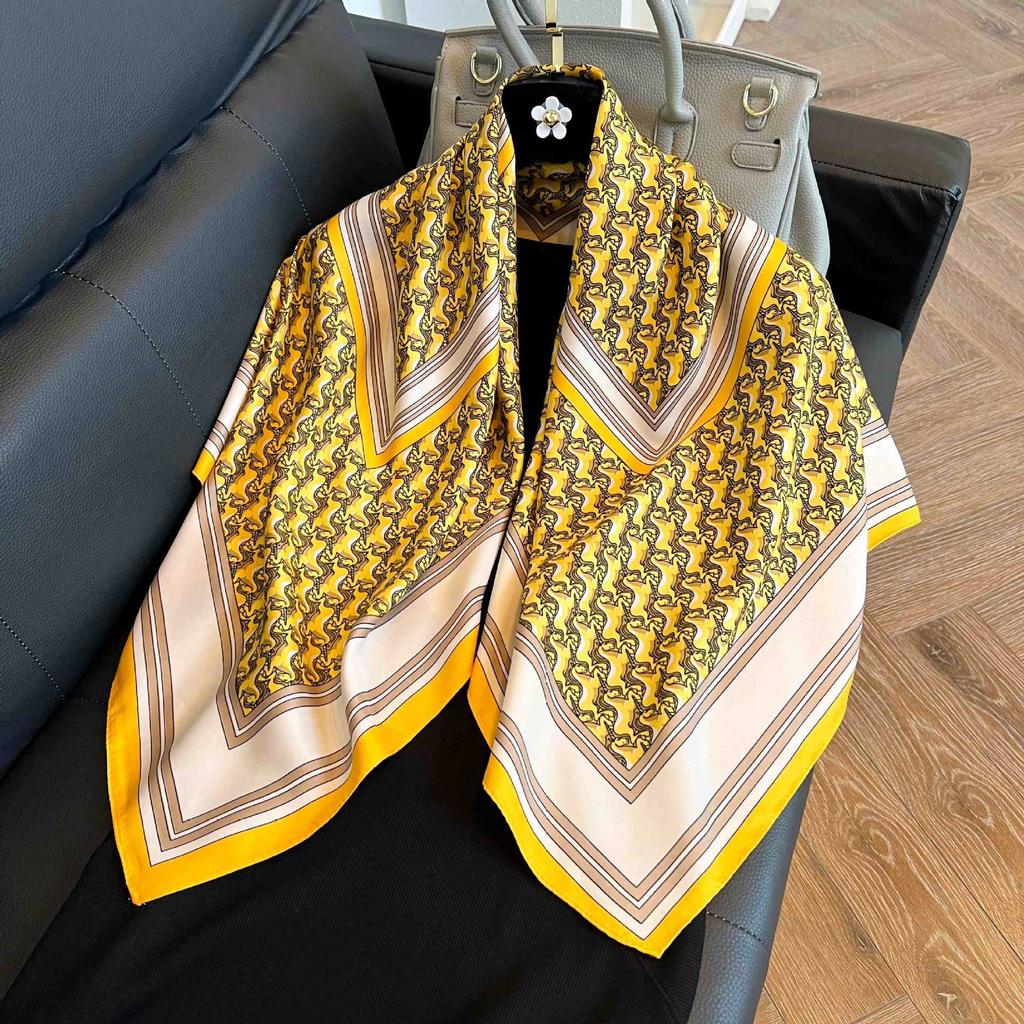 Square scarf 91CM large square scarf imitation silk satin scarf temperament women's shawl scarf headscarf windproof silk scarf thin