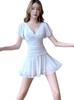 ISLAYCAOLILA EE6 Yena Club Flared Size White Women's Dress, Ruffles, Camisole, V-Neck, Sleeveless, M,