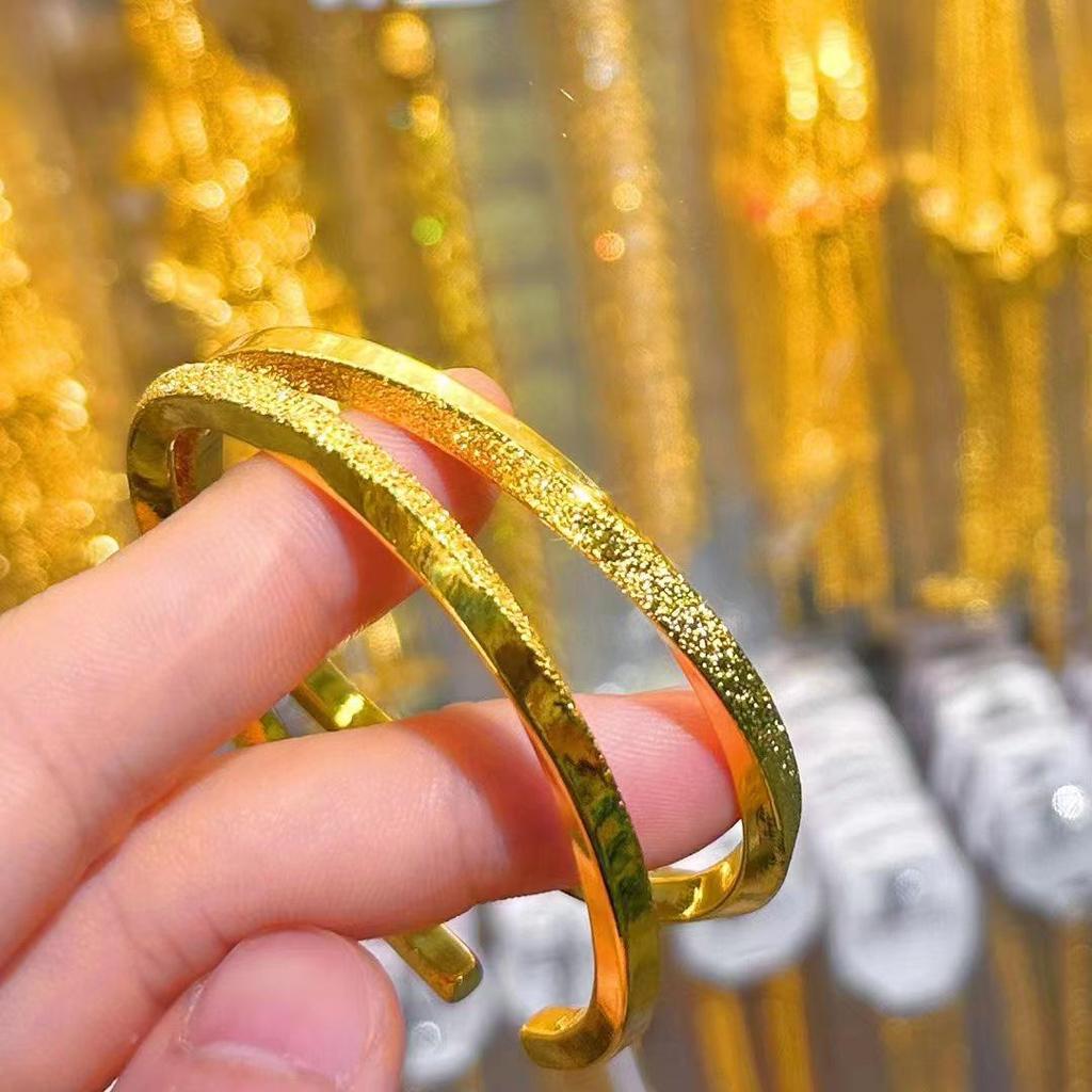 Four-Sided Twisted Vietnamese Sand Gold Bracelet: Shiny Open Solid Bangle for Women - Simple Fashion Jewelry.