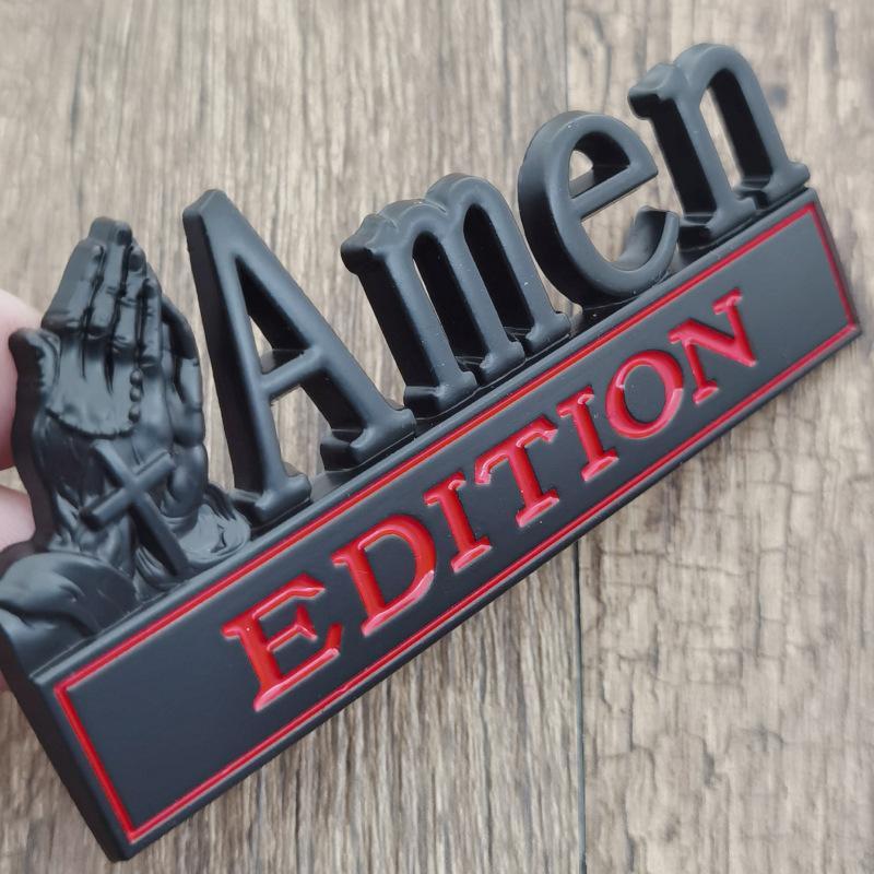 3D Metal Faith Car Emblem Praying Hands Cross Design 4 Colors Amen Edition Auto Badge Easy Apply Sticker for Drivers