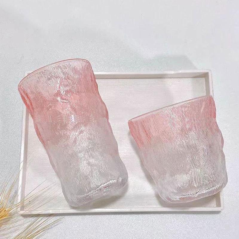 285ml/380ml Gradient Pink Cocktail Glass Modern Iceberg Shaped Glass Cup Art Design Juice Beverage Mugs Suitable for Gift Giving