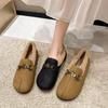 Chaussures Femme Ballerines Mocassins Fourrure Bout Rond Automne Décontracté Baskets Féminines Robe Mocassin Automne Hiver Loisirs Sangle à Boucle Flock Rubb