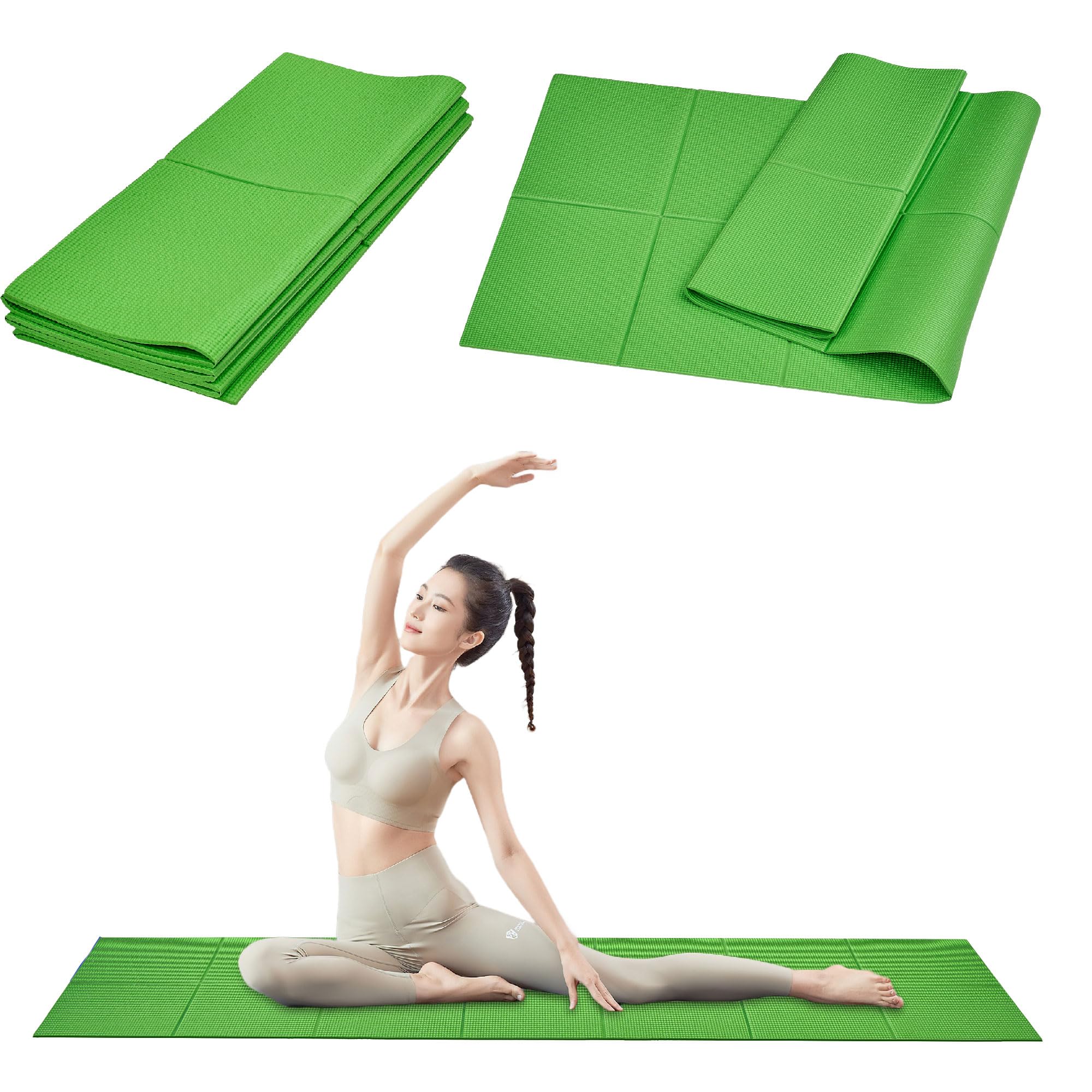 

VECELO Yoga Mat 6mm for Strength and 173 x 61 Green (1 & 2-Piece Set) - Non-Slip, Soundproof, Waterproof, Washable, Lightweight, Foldable, Pilates, зелёный