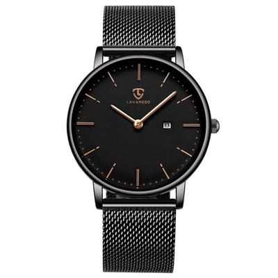 Watch Simple Stylish Thin Casual Date Display Waterproof Analog Quartz Watch Mesh Band Black [BEN NEVIS] Men's
