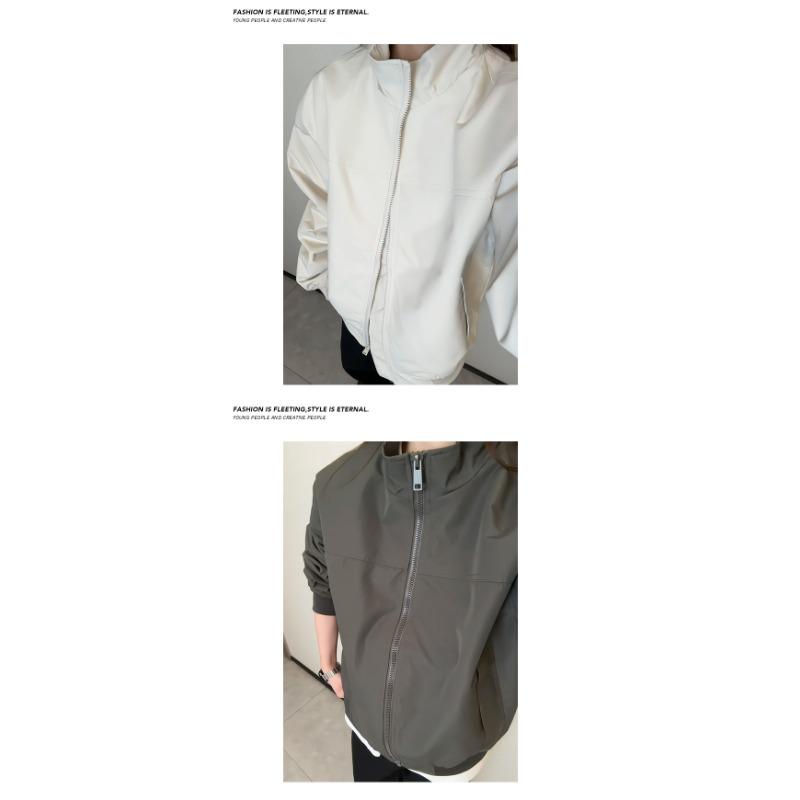 Mens Stand Collar American Style Bomber Jacket Loose Casual Baseball Outerwear