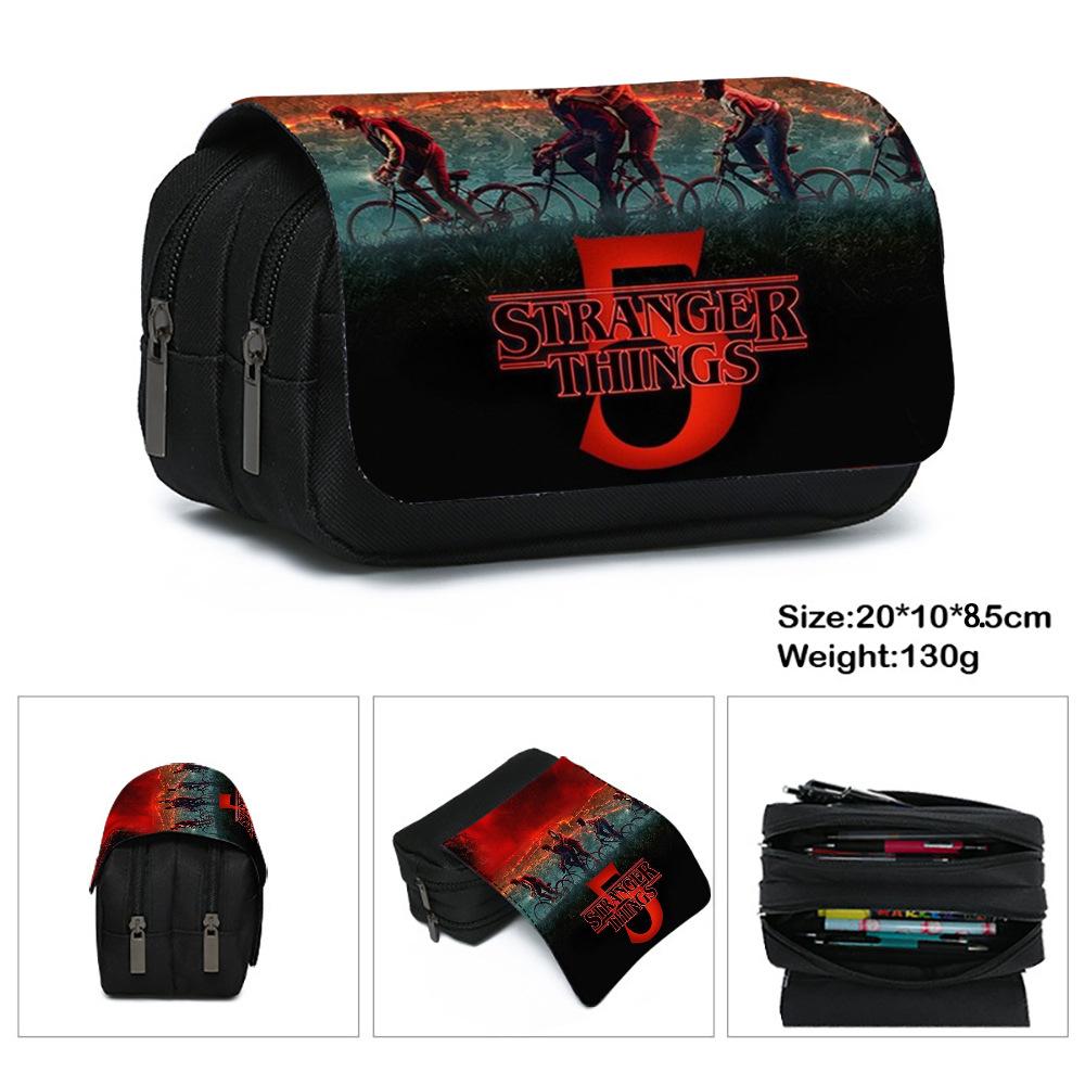 Stranger Things 5 Pencil Case, Large Capacity Multi-Layer Storage, Wear-Resistant Oxford Cloth Student Stationery Bag