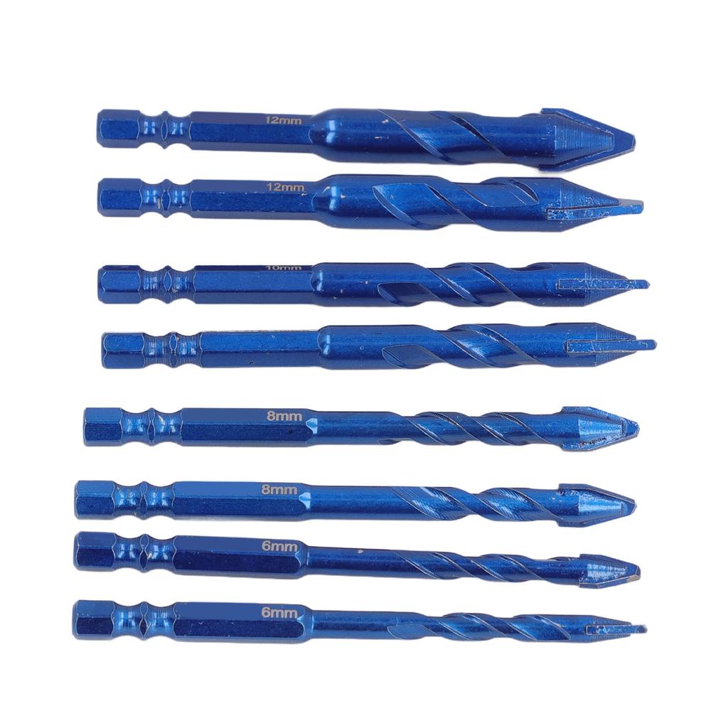 8 Pieces Skewed Head Eccentric Bits 14 Inch Hex Shank Twist Drill Set for Stone Glass Marble Tile
