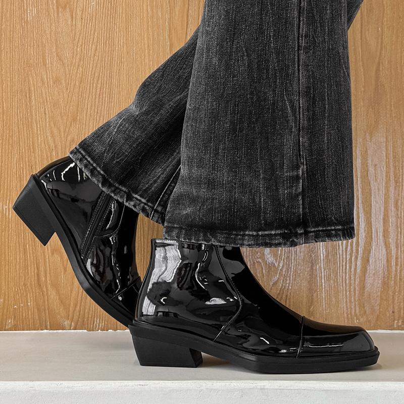 Fashion British Style Pointed Toe Cowboy Boots Genuine Leather Boots for Men Luxury Elegantes Casual Leather Office Business Basic Boots