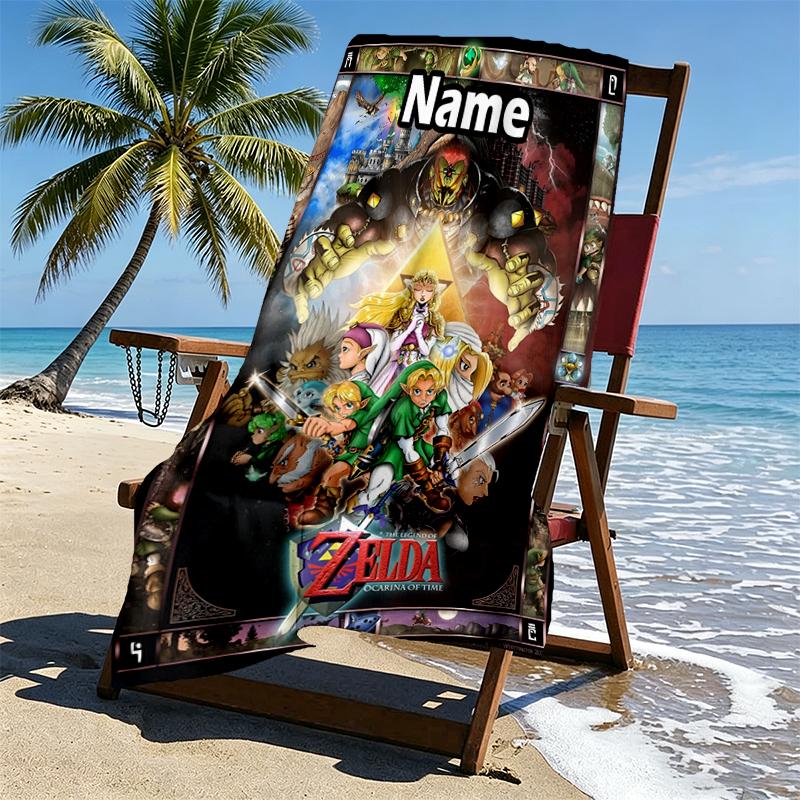 Custom Name Personalized The Legend of Zelda Print Beach Towel, for Trip Camping Beach Party Home Decor, Birthday Gift for Family & Friends