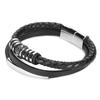 Men"s PU Leather Black Stainless Steel Wrist Band Cuff Bangle Bracelet Magnetic Clasp