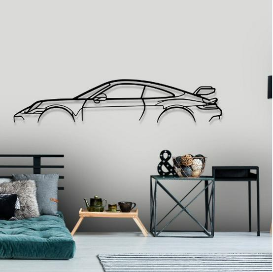 

Black Metal Sports Car Silhouette Wall Art - Indoor Home Garage Decor 50x20x1.2 чёрный