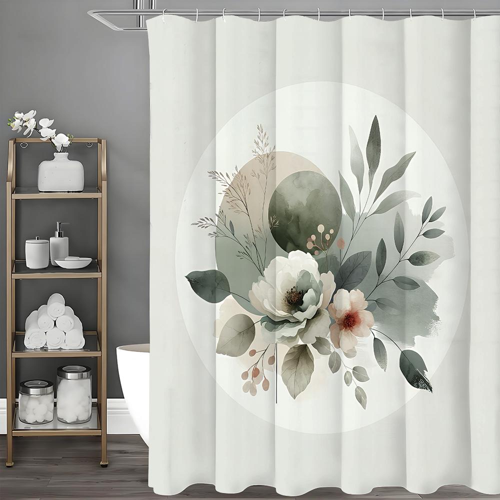 

Акварельная цветочная занавеска для душа с круглыми листьями, декоративная занавеска для душа для ванной комнаты, водонепроницаемая занавеска для душа с крючками 90*180cm