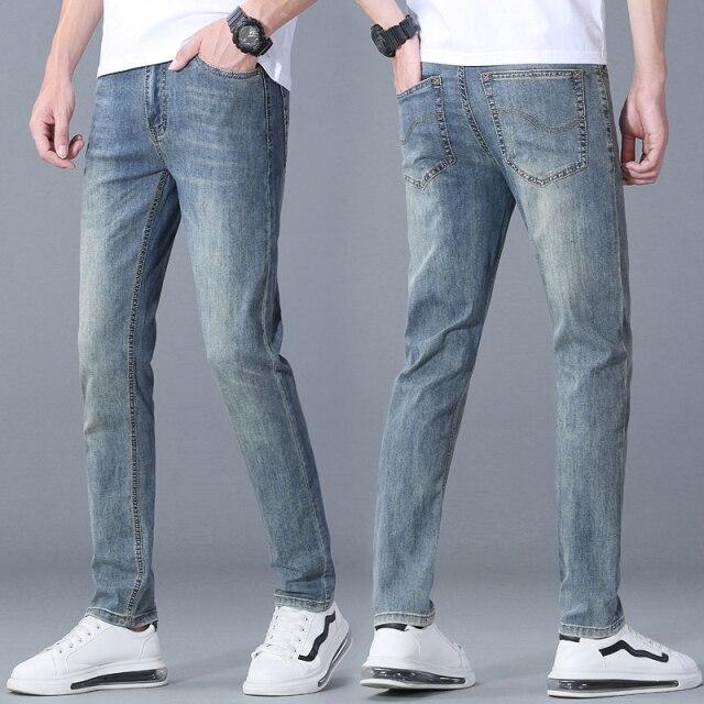 18 Colors Men 'S Jeans Classic Style Business Casual Advanced Stretch Regular Fit Denim Trousers Grey Blue Pants Male