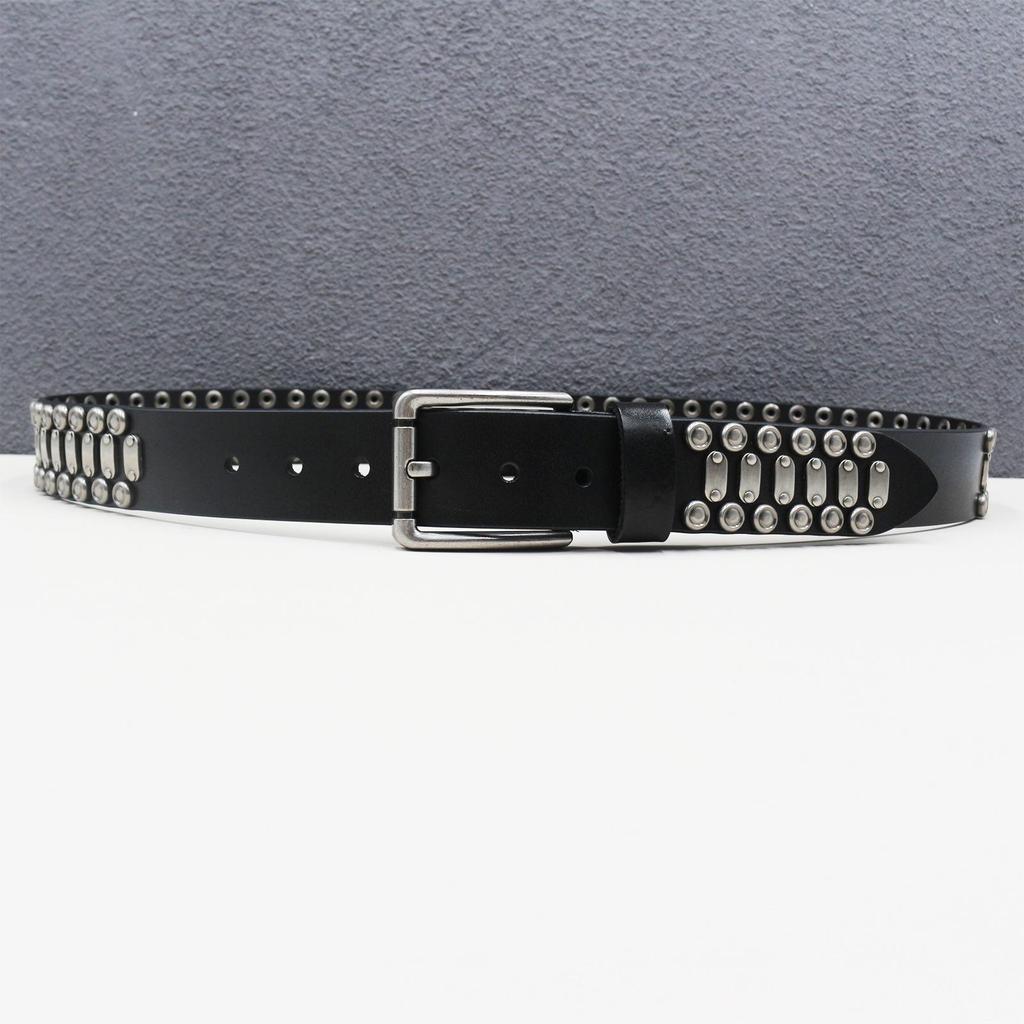 Cintura in Vera Pelle di Mucca Robusta con Borchie Punk - Fascia Vita Stile Streetwear Americano