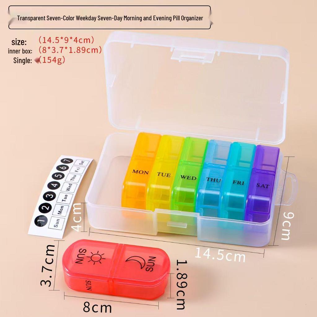 Portable Seven-Day Pill Organizer with 21 Compartmentalized Grids for Morning, Noon, and Evening - Large Capacity Travel Storage