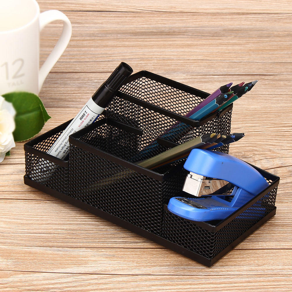 Metal Mesh Home  Pen Pencils Holder Desk Stationery Storage Organizer Box 